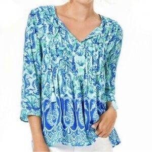 Lilly Pulitzer Marilina Tunic Sea Glass Aqua Blue 3/4 Sleeve L